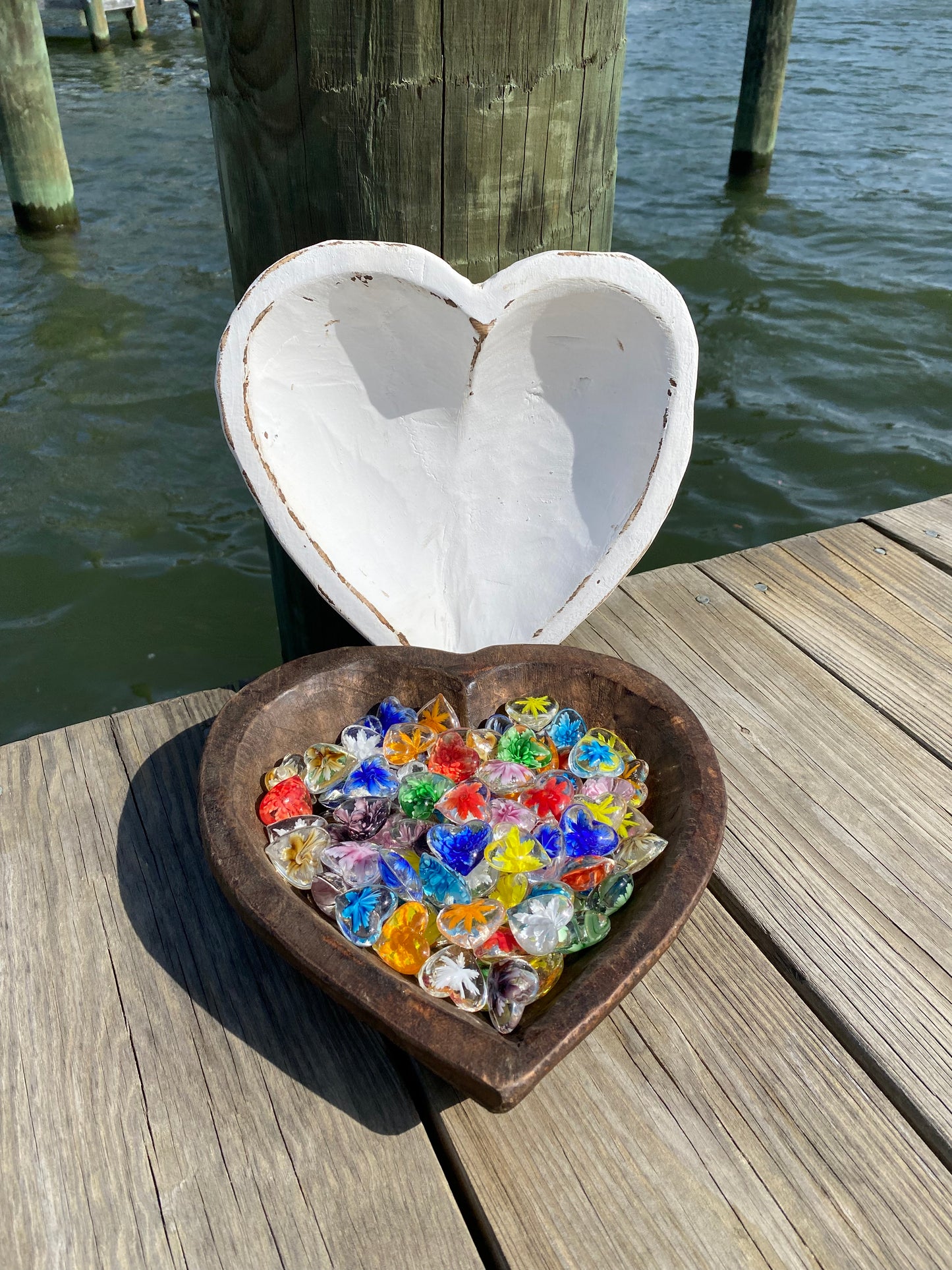 Floral Glass Pocket Hearts - Bulk Quantity & Dough Bowl Displays