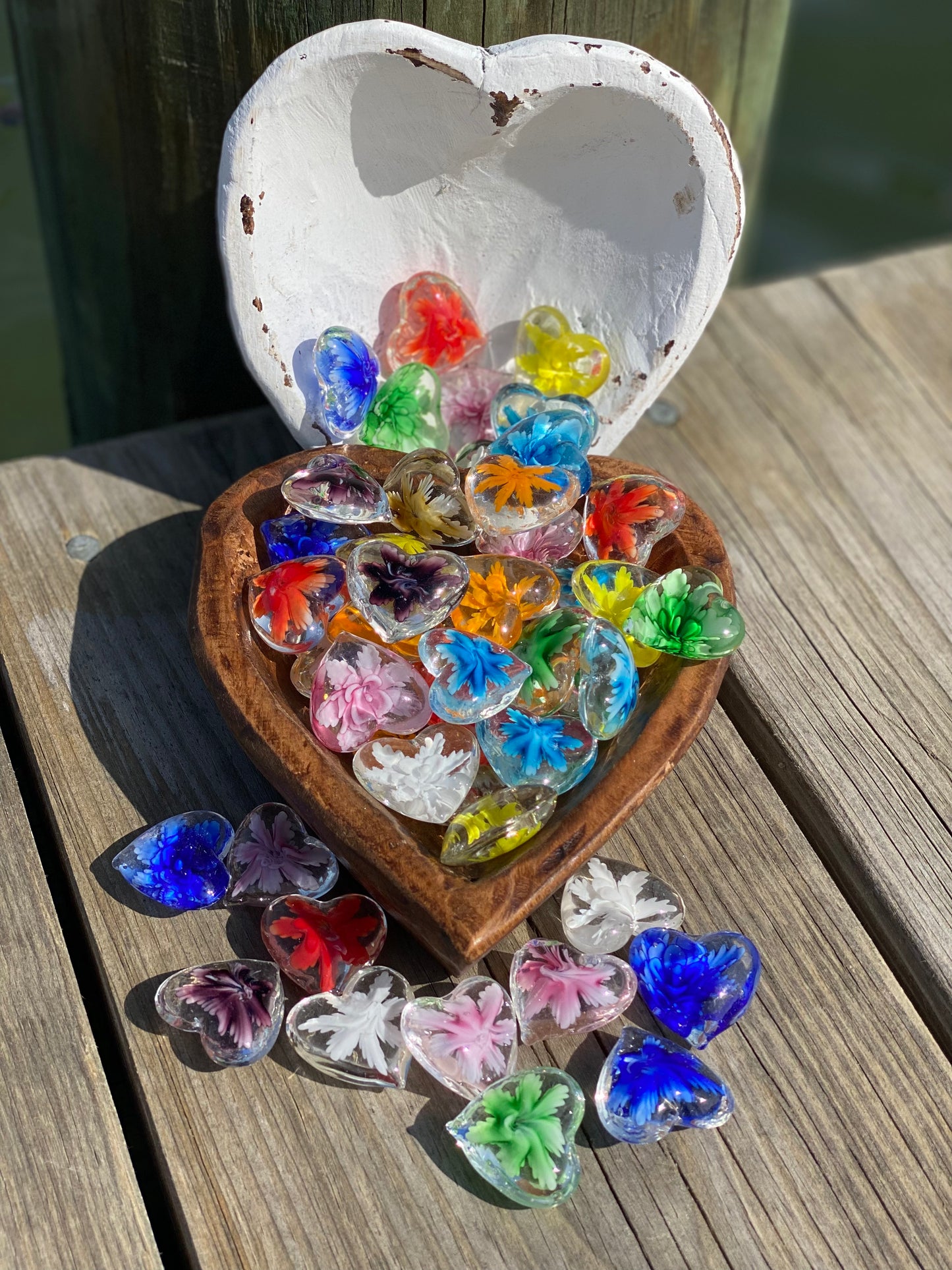 Floral Glass Pocket Hearts - Bulk Quantity & Dough Bowl Displays