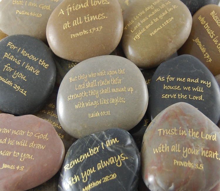 Scripture Verse Engraved River Rock Display Packages