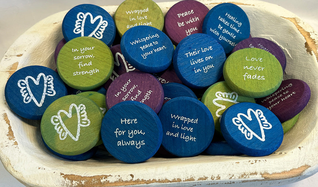 Grief and Support Wood Coin Tokens Bulk Quantity & Dough Bowl Displays