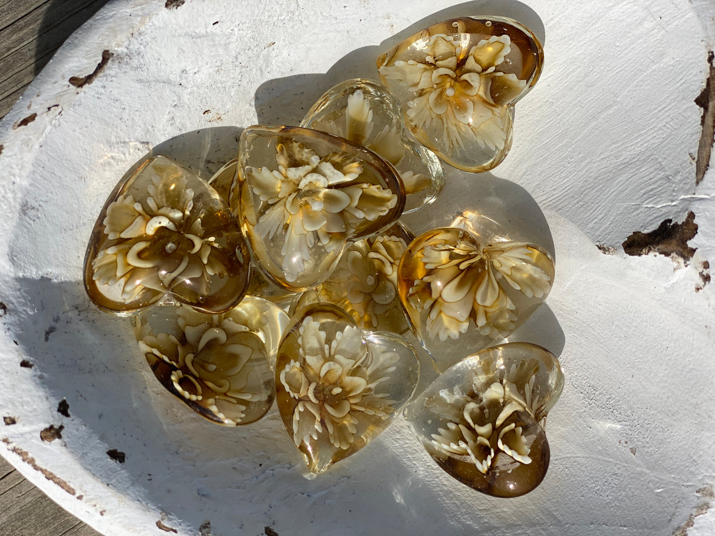 Floral Glass Pocket Hearts - Bulk Quantity & Dough Bowl Displays