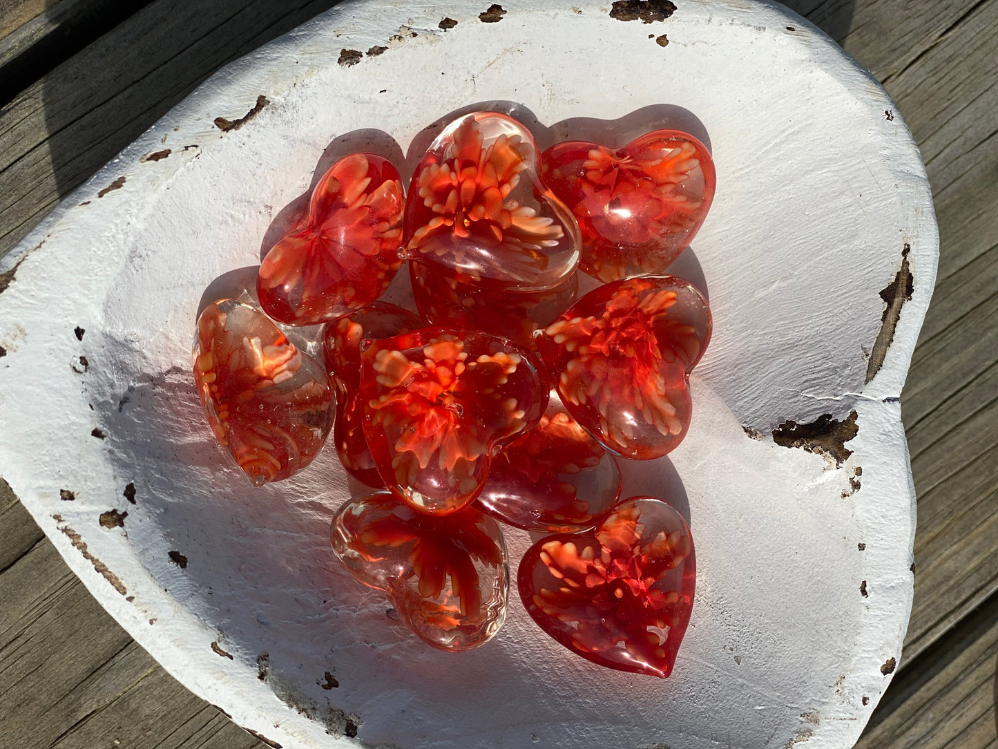 Floral Glass Pocket Hearts - Bulk Quantity & Dough Bowl Displays