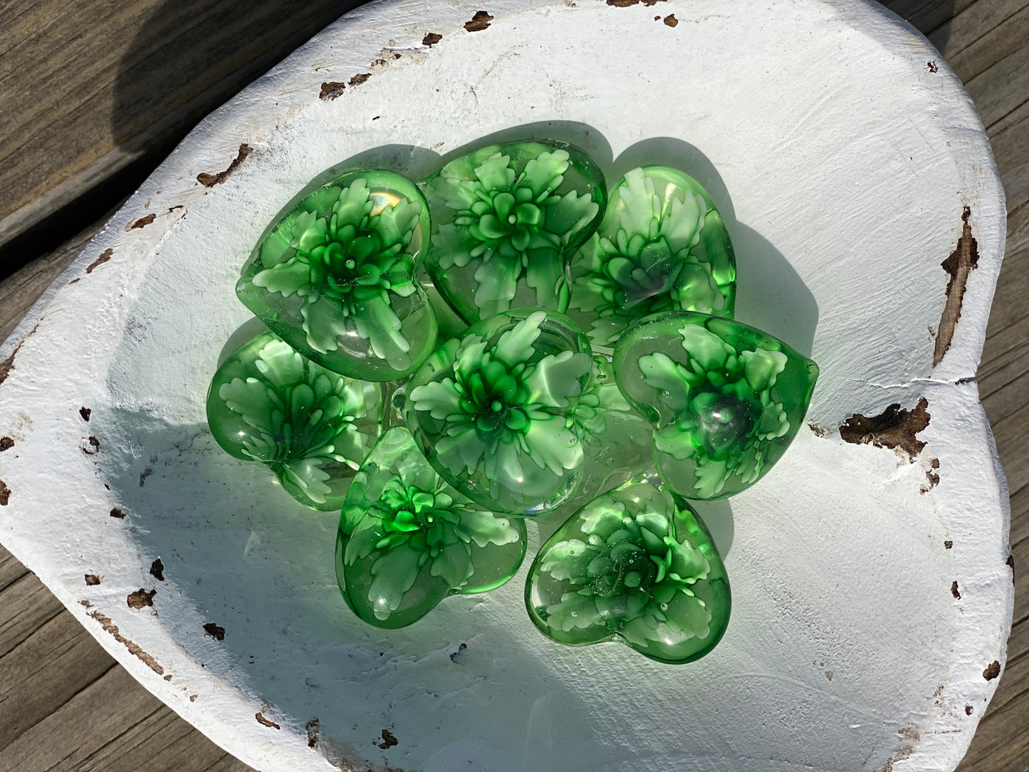 Floral Glass Pocket Hearts - Bulk Quantity & Dough Bowl Displays