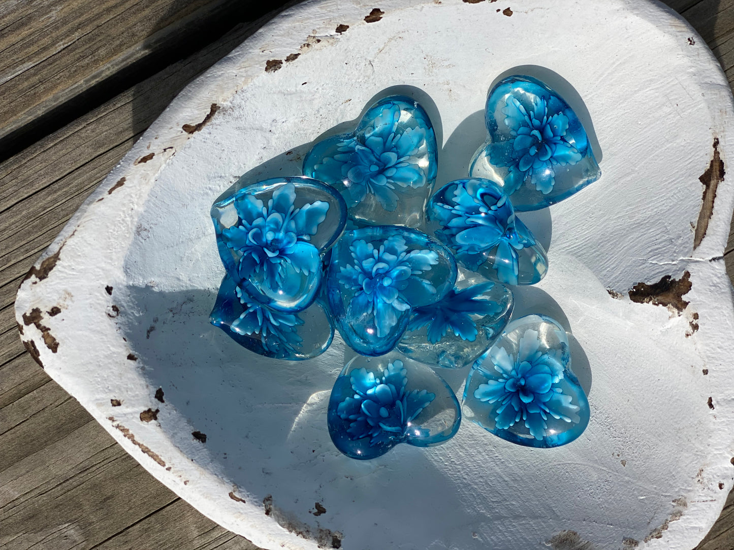 Floral Glass Pocket Hearts - Bulk Quantity & Dough Bowl Displays