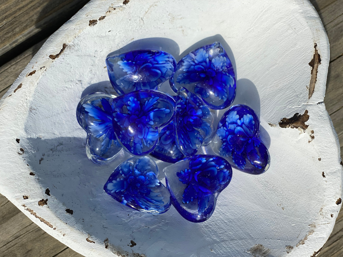 Floral Glass Pocket Hearts - Bulk Quantity & Dough Bowl Displays