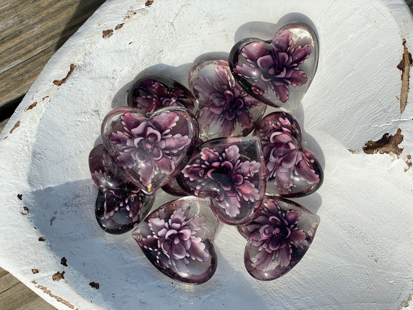 Floral Glass Pocket Hearts - Bulk Quantity & Dough Bowl Displays
