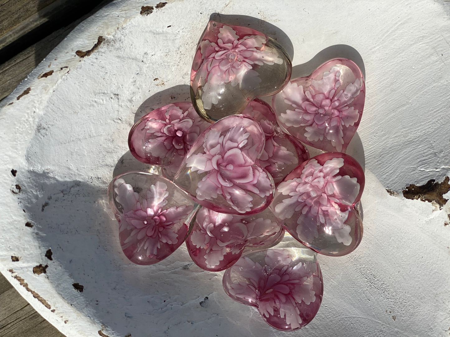 Floral Glass Pocket Hearts - Bulk Quantity & Dough Bowl Displays