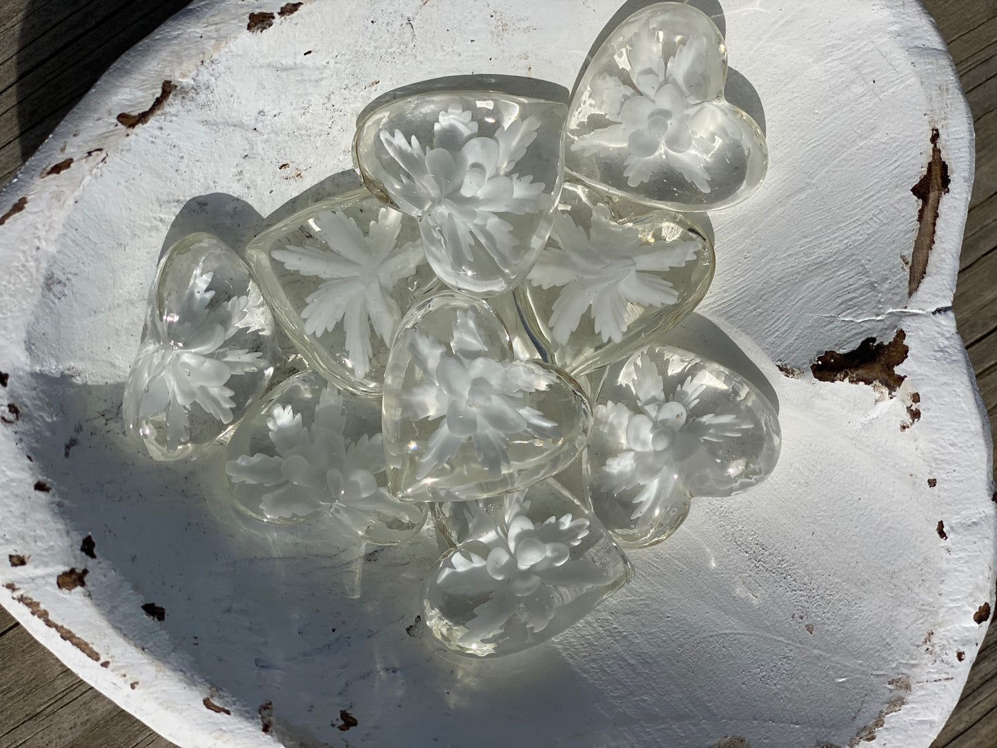 Floral Glass Pocket Hearts - Bulk Quantity & Dough Bowl Displays