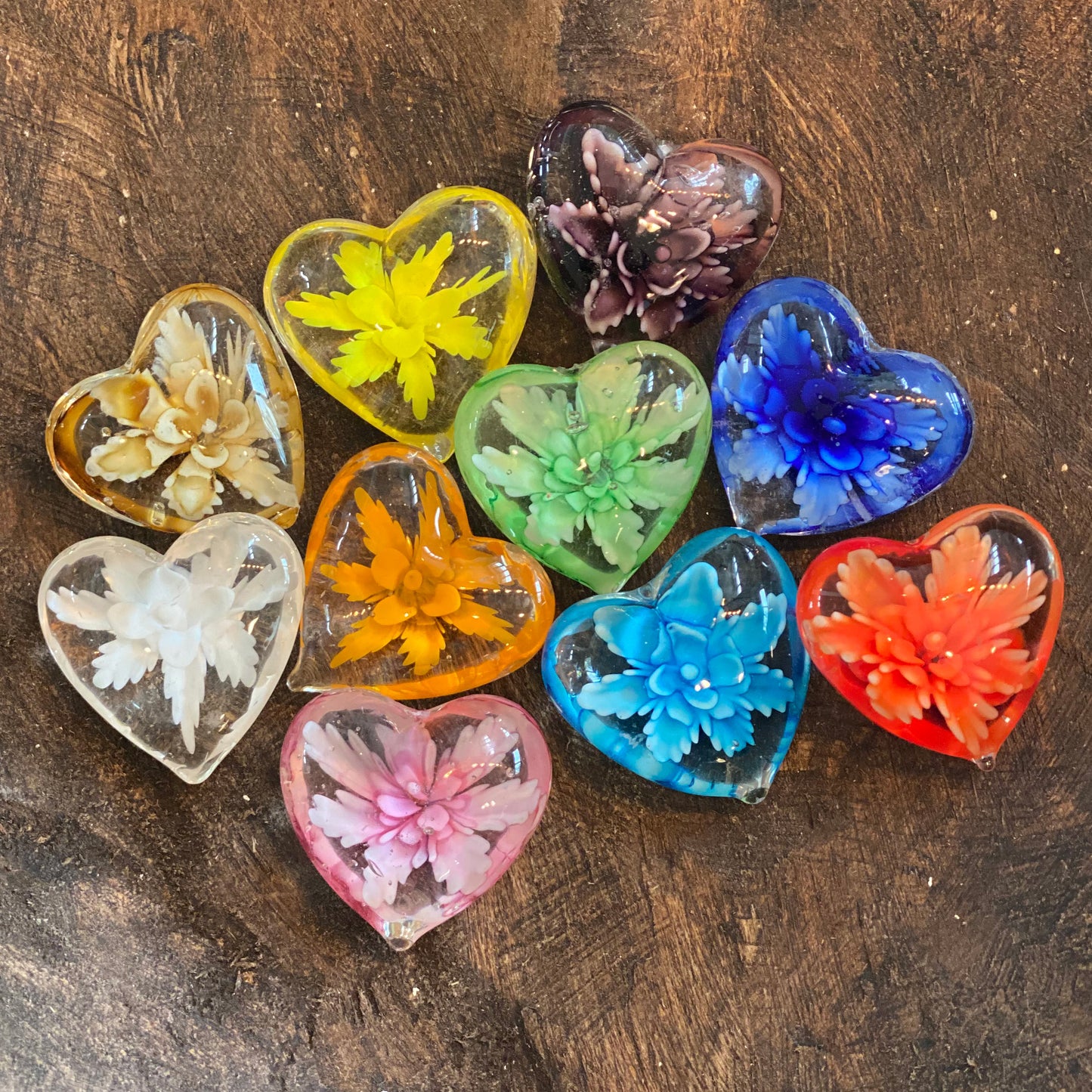 Floral Glass Pocket Hearts - Bulk Quantity & Dough Bowl Displays