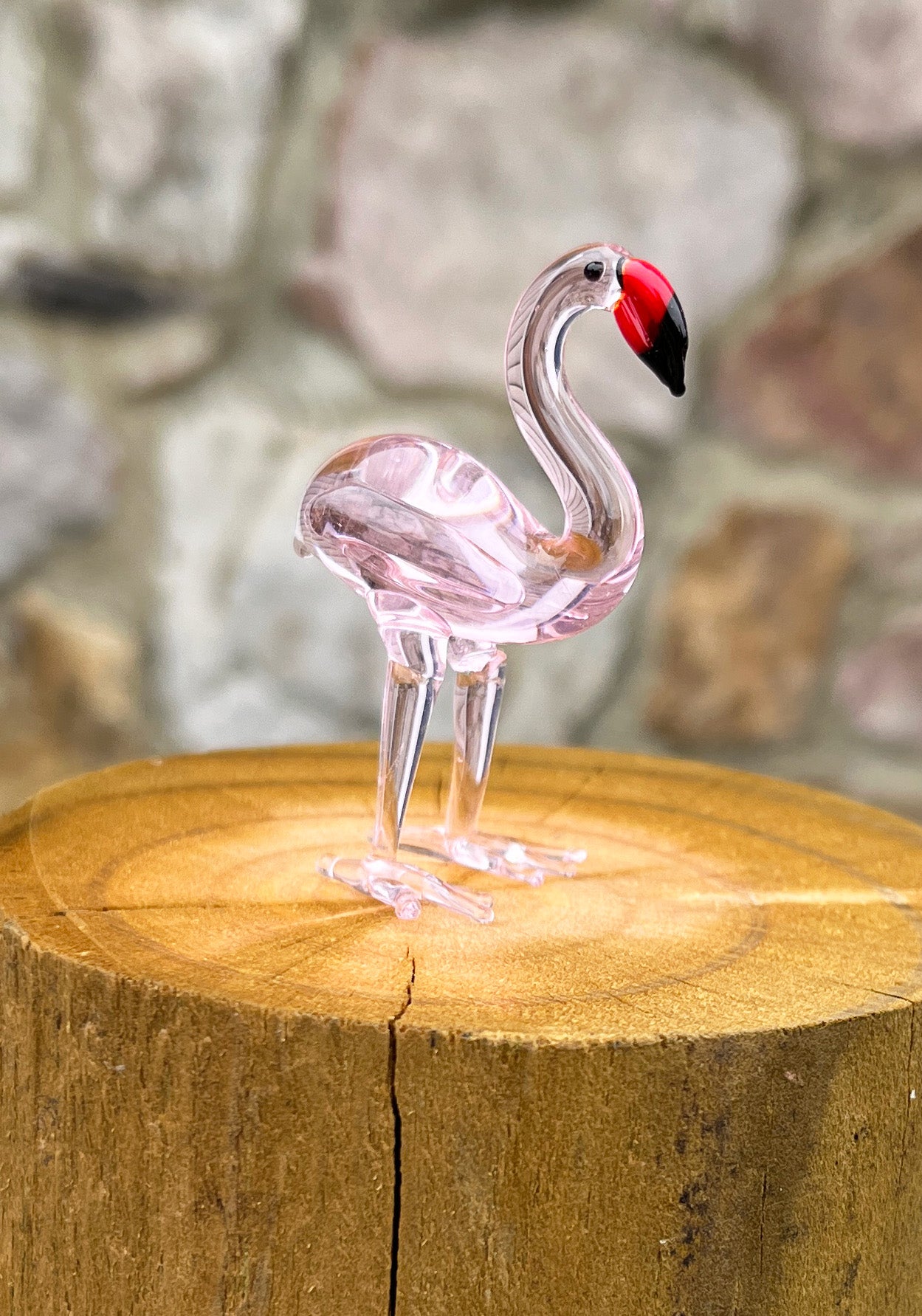 Glass Figurine Sitter Collectible - FLAMINGO