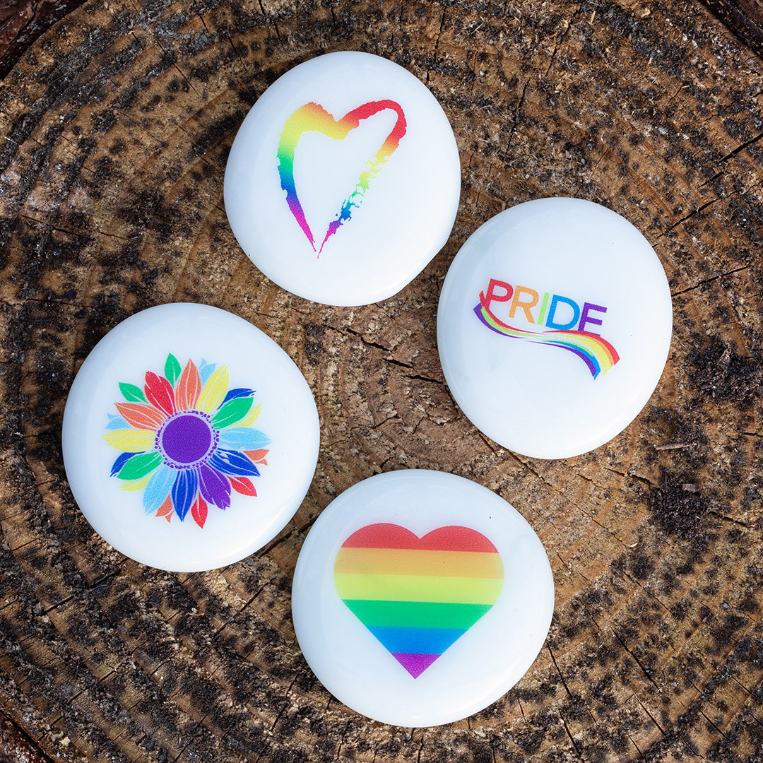 Imprinted Glass Gay Rainbow Pride Stones - Display Package