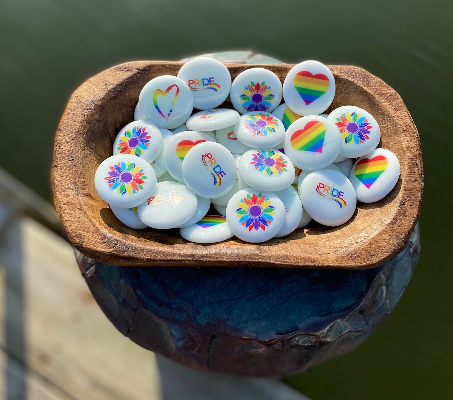 Imprinted Glass Gay Rainbow Pride Stones - Display Package