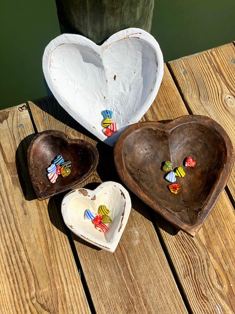 Glass Pocket Hearts - Bulk Quantity & Bowl Displays - Choose from 3 Color Schemes