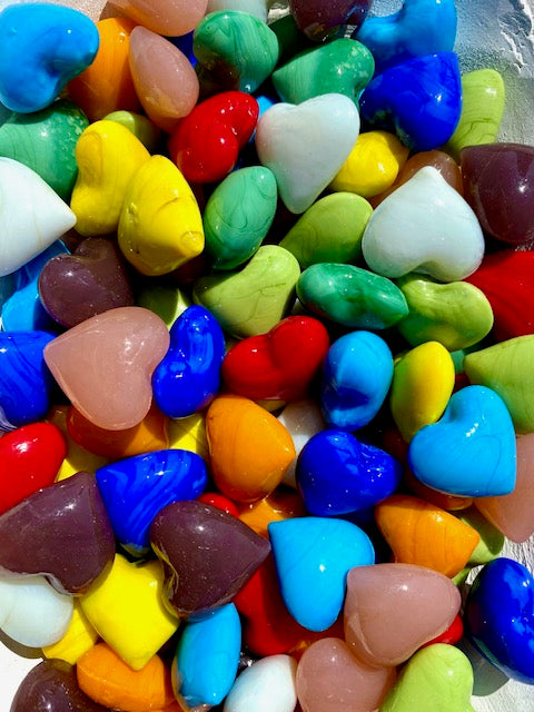 Glass Pocket Hearts - Sold Individually - Choose from Three Color Schemes