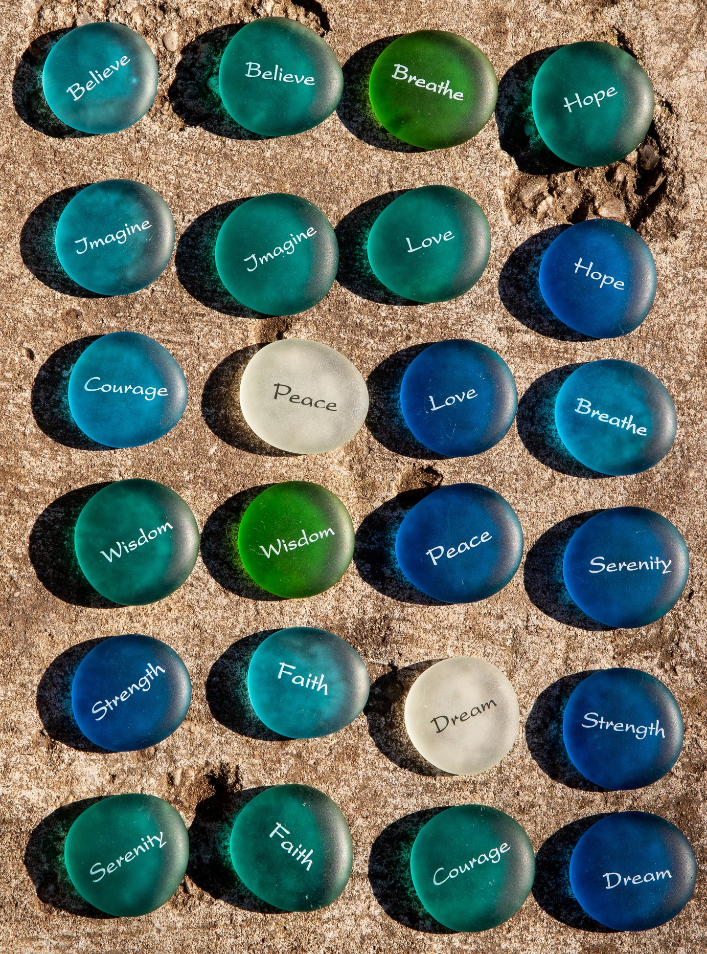 Sea Glass - Imprinted Glass Word Stones - Display Packages