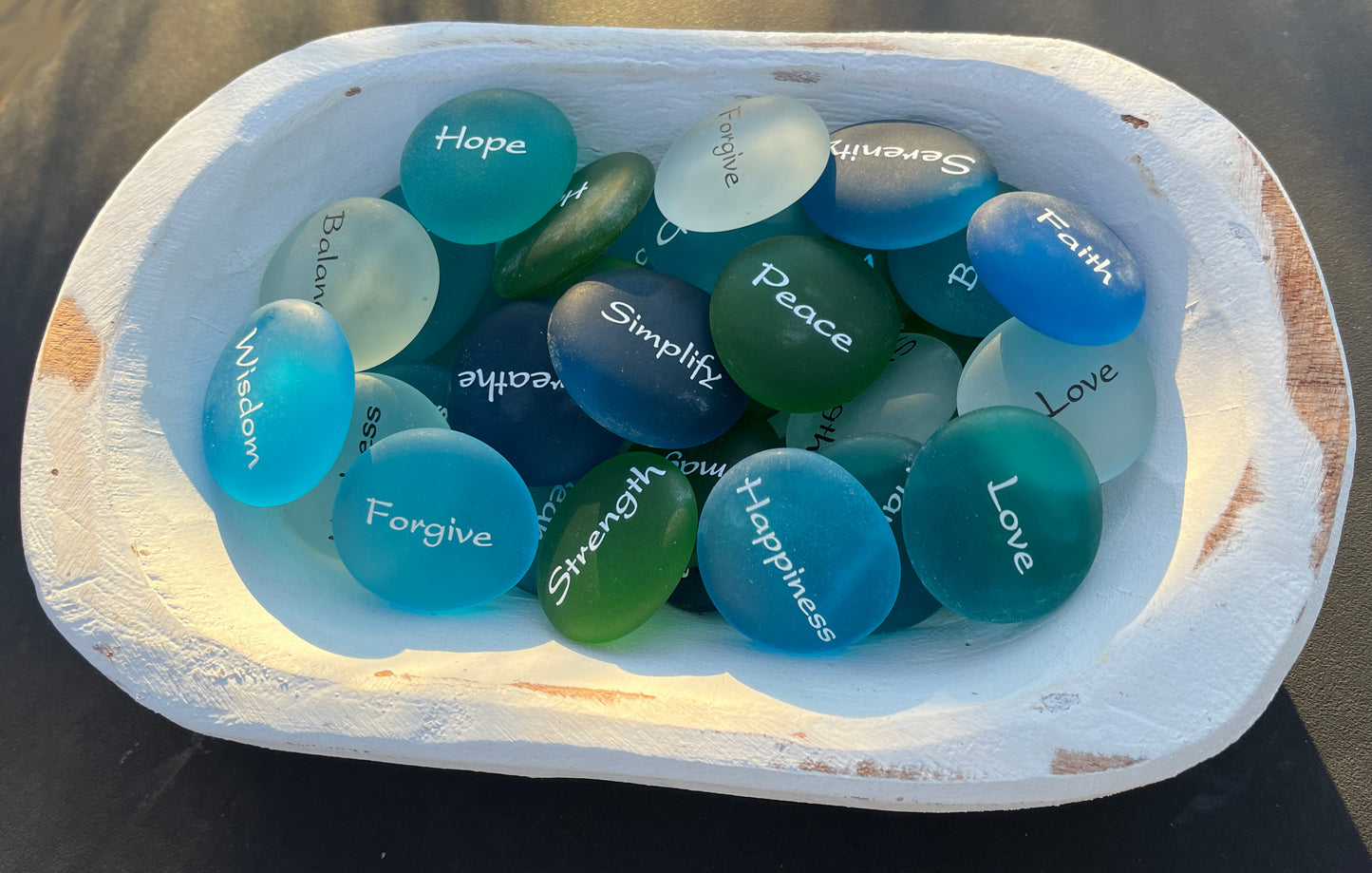 Sea Glass - Imprinted Glass Word Stones - Display Packages