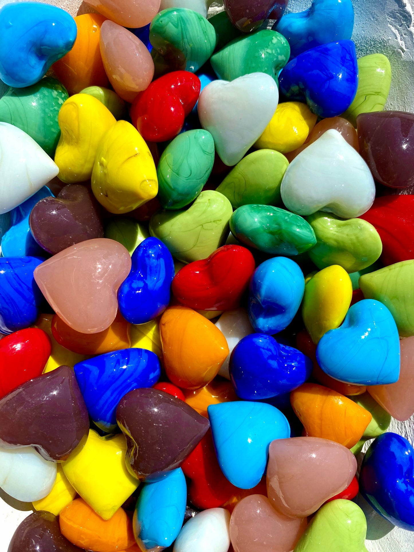 Glass Pocket Hearts - Bulk Quantity & Bowl Displays - Choose from 3 Color Schemes