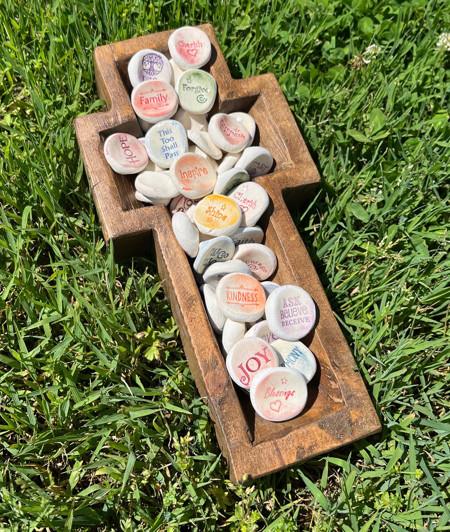 Set of 3 Cross Bowl Displays w/160+ Christian Stones & Coins