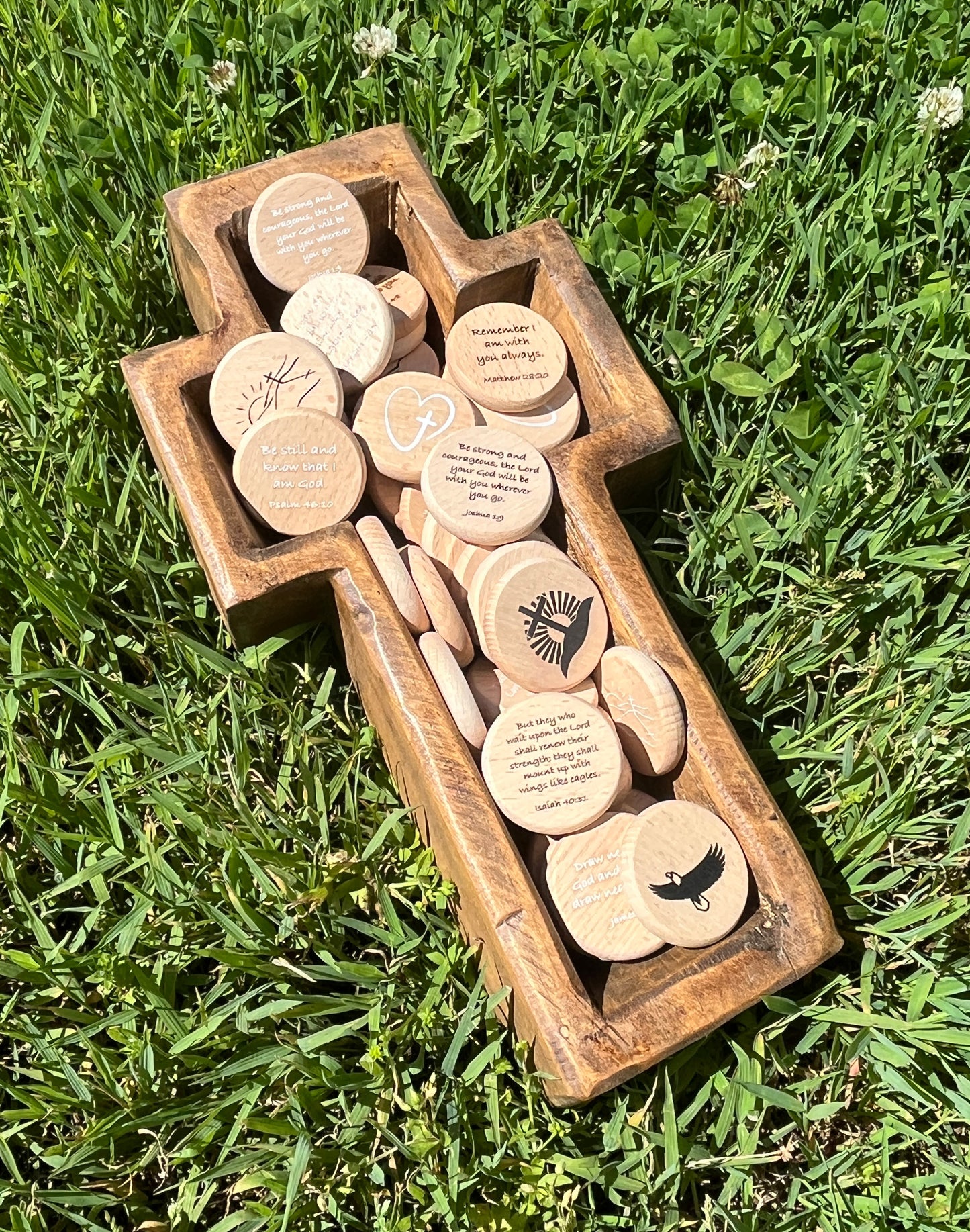 Set of 3 Cross Bowl Displays w/160+ Christian Stones & Coins