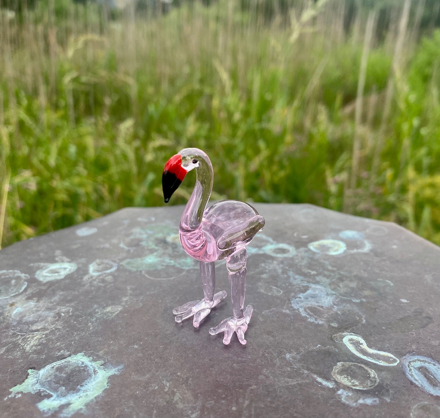 Glass Figurine Sitter Collectible - FLAMINGO