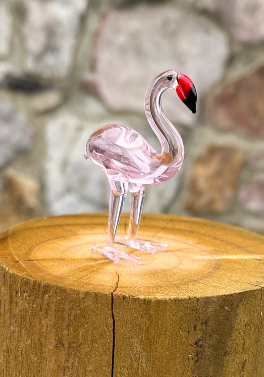 Glass Figurine Sitter Collectible - FLAMINGO
