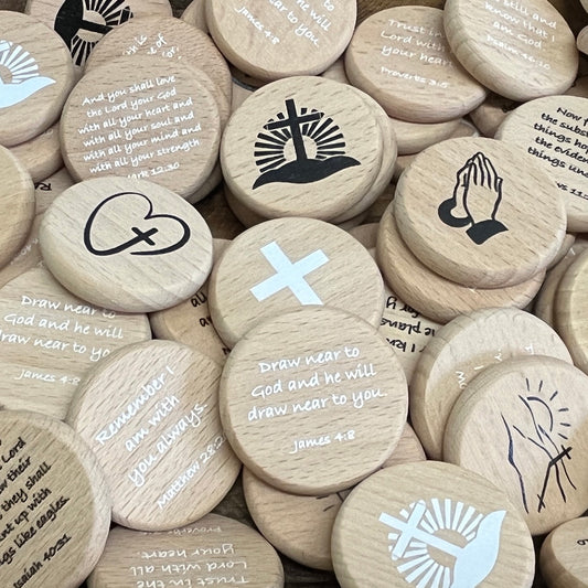 Scripture Verse Wood Coin Tokens - Sold Individually